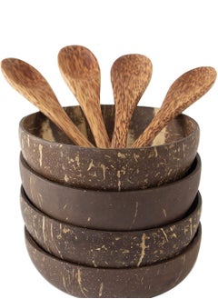 Y&D Coconut Bowl and Spoon 100% Natural Hand Made, Polished with Oil, Durable, Lightweight Easy Clean Long Lasting, vegan Friendly for Breakfast, Serving, Decoration Set of 4  - Image 1