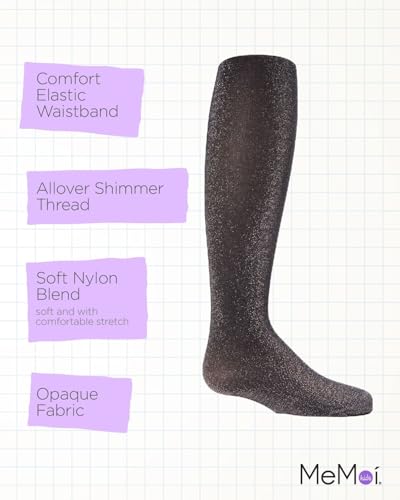 MeMoi Shining Star Shimmer Tights for Girls, Ultra Soft and Lightweight Opaque Girl Tights - Sizes 2-14, Black, 10-12 - Image 3