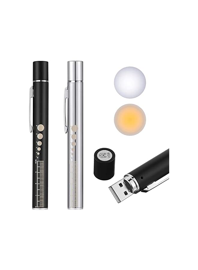 promass Pen Light, Diagnostic Medical Penlight,Reusable LED Penlight,for Students Doctors Nurses with 2 Light LED Sources, USB Rechargeable, Extra Warm Light Bulb, Pocket Clip (2 Pieces) - Image 2