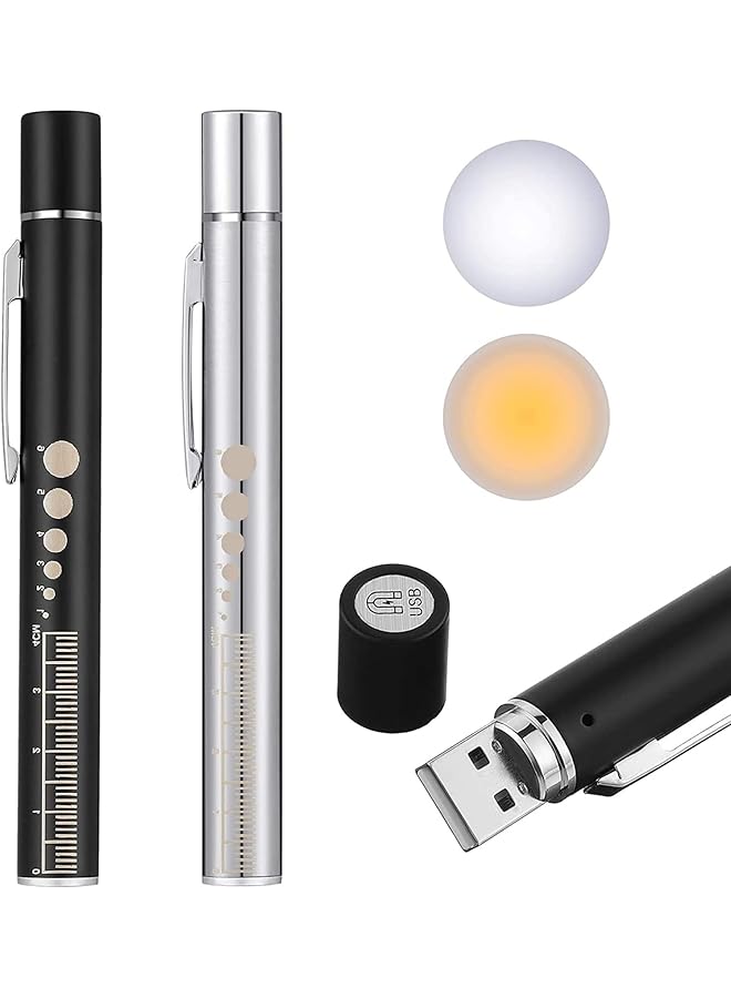 promass Pen Light, Diagnostic Medical Penlight,Reusable LED Penlight,for Students Doctors Nurses with 2 Light LED Sources, USB Rechargeable, Extra Warm Light Bulb, Pocket Clip (2 Pieces) - Image 1