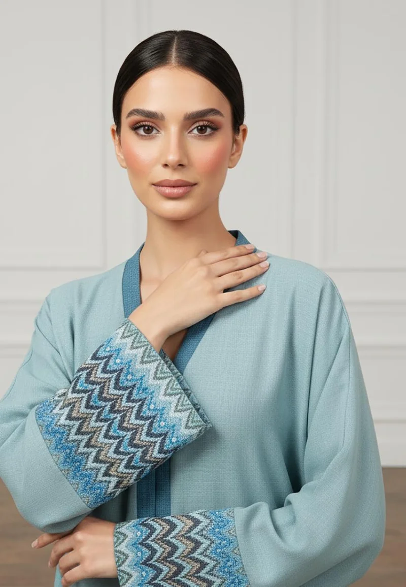 نخبة The Azure Chevron Open Abaya Set | Linan Fabric-879