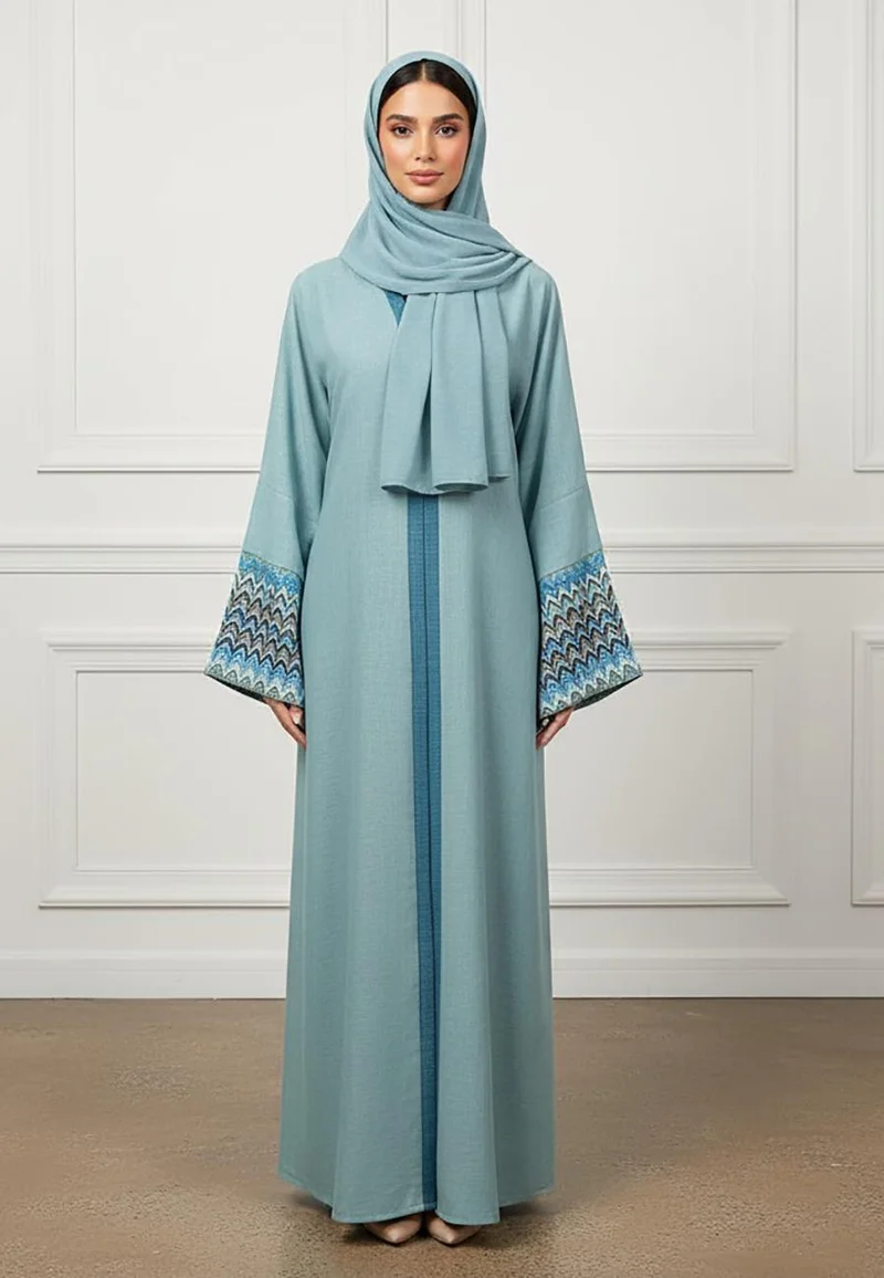 نخبة The Azure Chevron Open Abaya Set | Linan Fabric-879