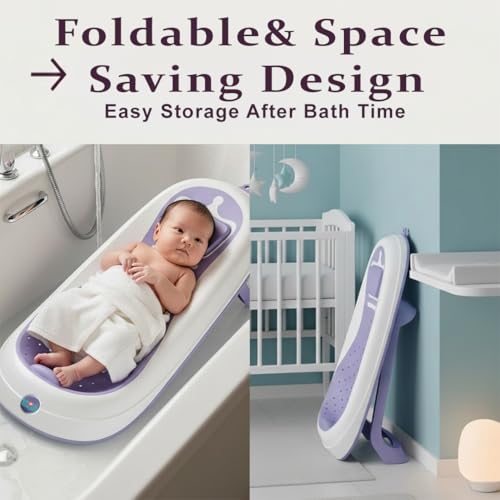 MOM CARE Foldable Baby Bath Support Seat for Newborn (0–6 Months) | Anti-Slip Silicone Baby Bather | Ergonomic Infant Bath Seat for Sink, Tub & Floor | Portable Newborn Bath Support Chair | Blue - Image 3