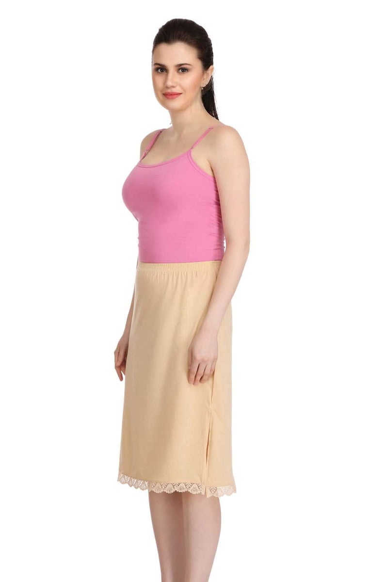Splash Cotton Rich Regular Skirt Slip for Women - Knee Length Beige - Image 3