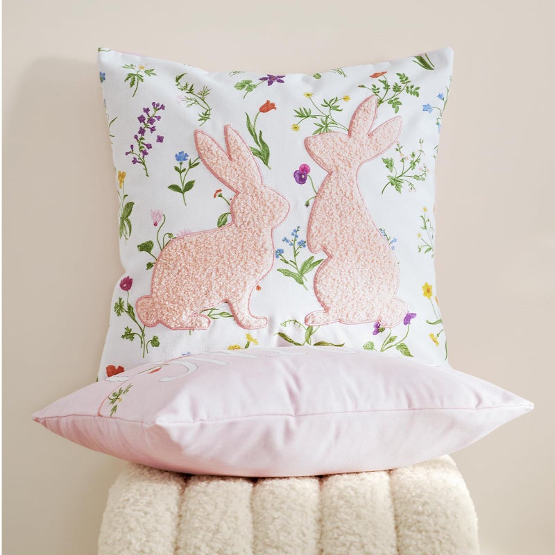 DN DECONATION Easter Pillow Covers 18x18 Inch Set of 2, Spring & Bunny Pillowcase Sofa Throw Pillow Covers for Couch Bed, Decorative Pillow Covers for Living Room Spring Decor Farmhouse Bed Easter Decorations - Image 5
