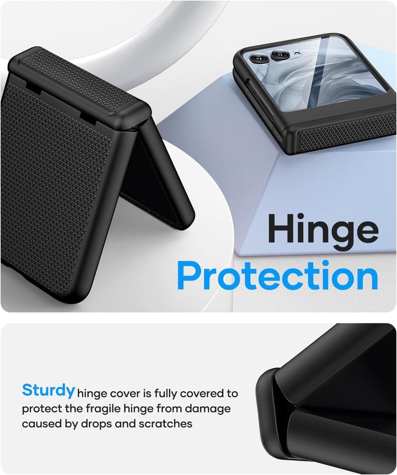 Kapa Textured Grip Hinge Protection Back Cover for Moto Razr 50 Ultra| with [Inbuilt Glass] Full Body Shockproof Hard Back Case (Black) - Image 3