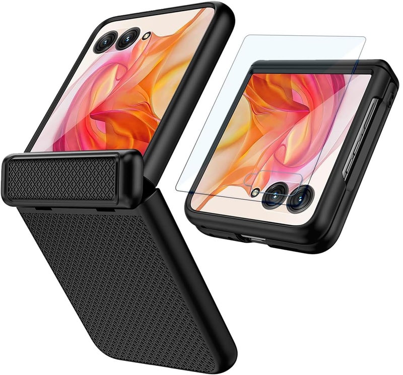 Kapa Textured Grip Hinge Protection Back Cover for Moto Razr 50 Ultra| with [Inbuilt Glass] Full Body Shockproof Hard Back Case (Black) - Image 1