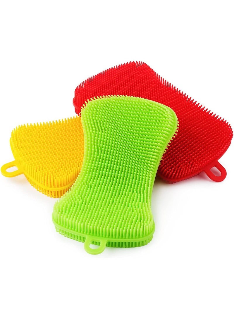 Oasisgalore 3 Pcs Silicone Kitchen Scrubber - Multi-functional Cleaning Brush with Silicon Carbide Sponge - Image 1