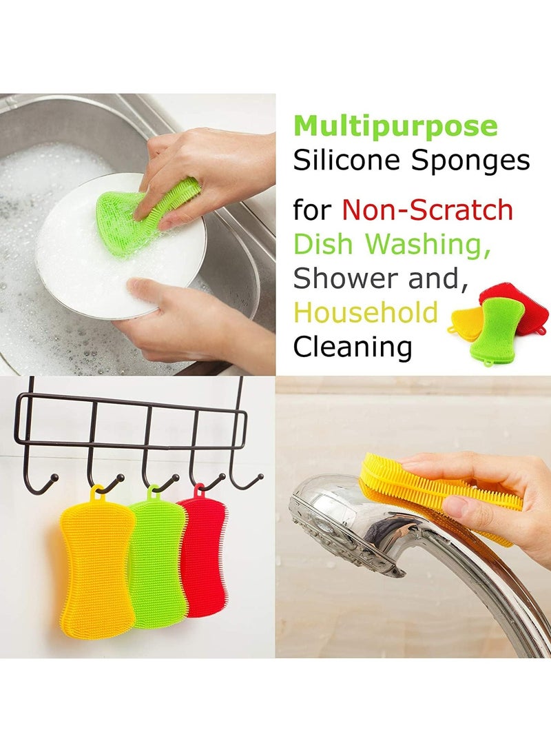Oasisgalore 3 Pcs Silicone Kitchen Scrubber - Multi-functional Cleaning Brush with Silicon Carbide Sponge - Image 3