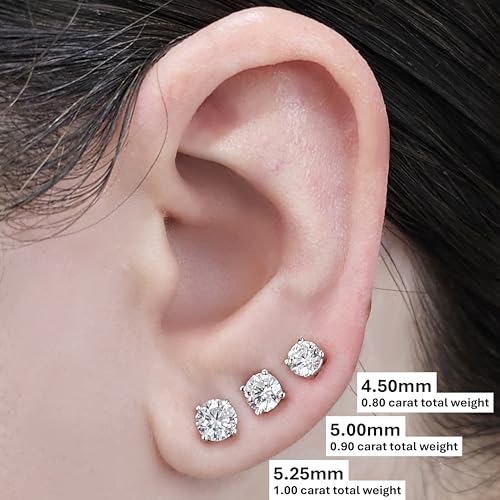 Central Diamond Center أقراط دراسات CZ من مركز الماس المركزي 14 قيراط ذهب صلب وفضة استرلينية 4 مخالب - مطلية بالبلاتين - 5.25 مم - 1.00 قيراط - Image 3