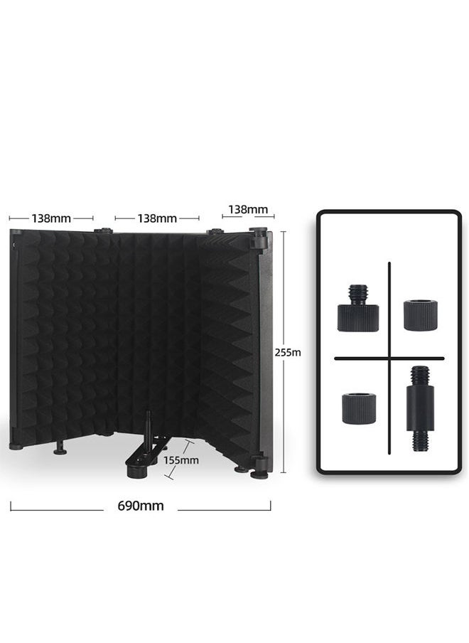 Studio Recording Microphone Isolation Shield With Tripod Stand And Pop Filter Black