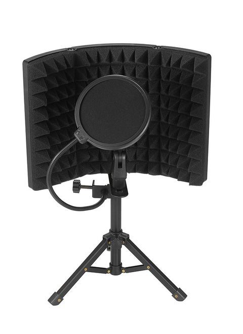 Studio Recording Microphone Isolation Shield With Tripod Stand And Pop Filter Black