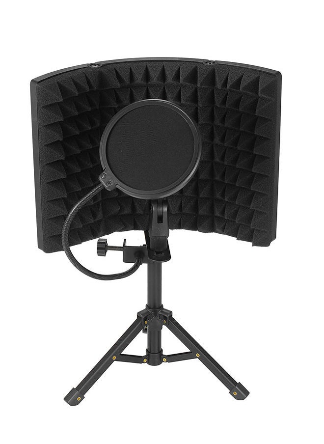 Studio Recording Microphone Isolation Shield With Tripod Stand And Pop Filter Black
