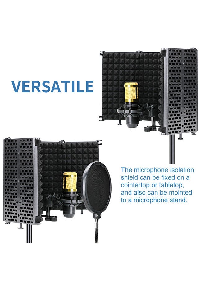 Studio Recording Microphone Isolation Shield With Tripod Stand And Pop Filter Black