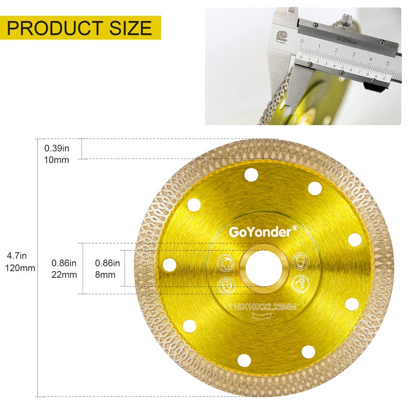GoYonder 4.5 Inch Super Thin Tile Saw Blade, Diamond Blade for Angle Grinder, Dry Wet Tile Blade for Ceramic Tile, Concrete, Granite Cutting - Image 3