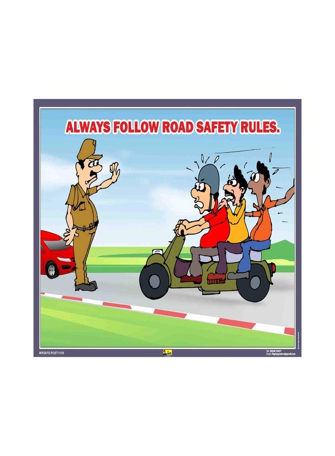 Mr. Safe - Always Follow Road Safety Rules Poster PVC Sticker A4 (8.25 inch X 11.7 inch) - Image 1