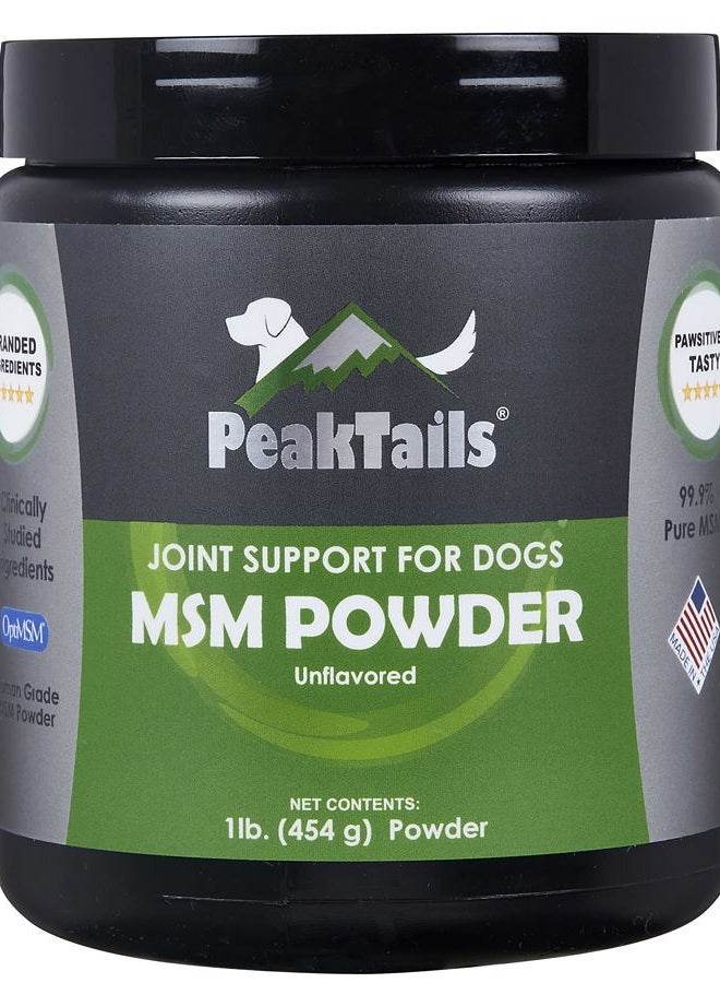 Kala Health PeakTails MSM Powder for Dogs, 1 lb, Hip and Joint Support Supplement, 99.9% Pure Distilled MSM, Made in The USA - Image 1
