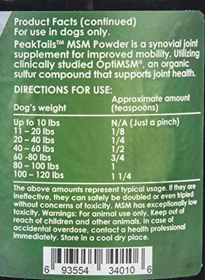 Kala Health PeakTails MSM Powder for Dogs, 1 lb, Hip and Joint Support Supplement, 99.9% Pure Distilled MSM, Made in The USA - Image 3