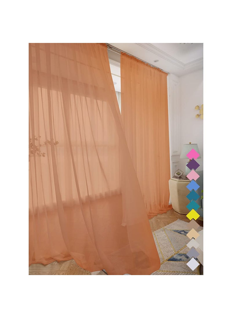L&TEC Window Brown Sheer Curtains 48 Inches Width 108 Inches Long 2 Panels Sheer Curtains Clear Curtains Basic Rod Pocket Panel for Home Living Room Bedroom Kids Room Yard Patio Parlor Sliding  - Image 1