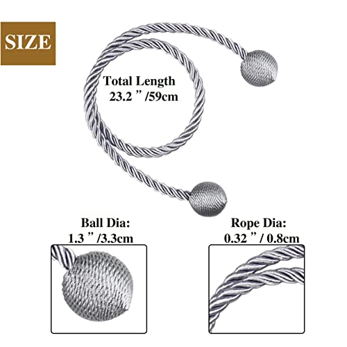 Nieffeiy Curtain Tiebacks Outdoor Elegant Decorative Tie Backs Modern Rope Tiebacks for Drapes Window Curtain Holdbacks for Draperies (Grey, 4) - Image 2