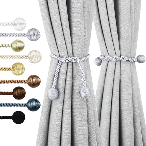 Nieffeiy Curtain Tiebacks Outdoor Elegant Decorative Tie Backs Modern Rope Tiebacks for Drapes Window Curtain Holdbacks for Draperies (Grey, 4) - Image 1