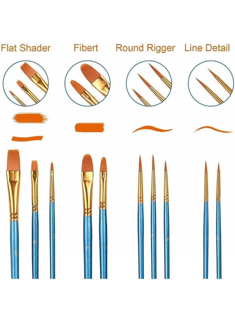 THE PRO BRO Paint Brush Set of 10 – Professional Nylon Hair Artist Brushes for Acrylic, Watercolor & Oil Painting – Blue Handle Art Supplies for Students, Kids & Beginners - Image 2