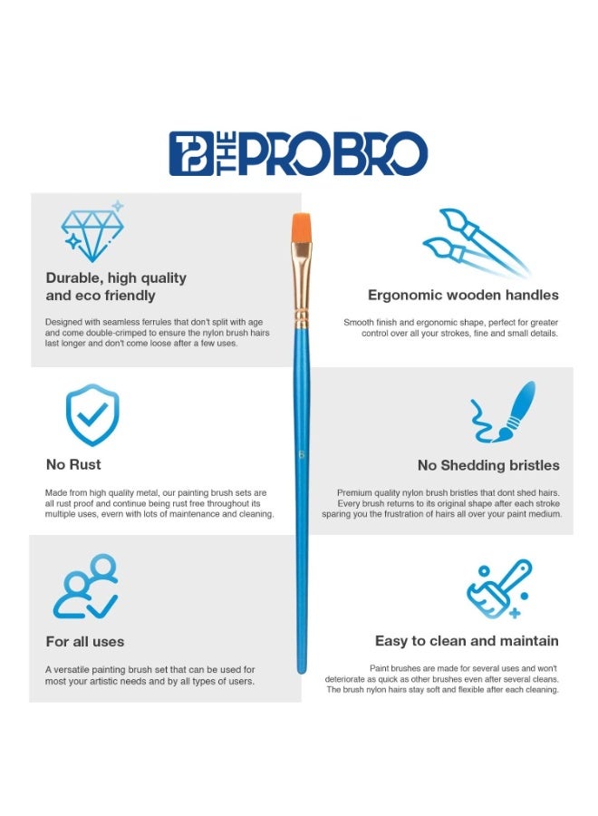 THE PRO BRO Paint Brush Set of 10 – Professional Nylon Hair Artist Brushes for Acrylic, Watercolor & Oil Painting – Blue Handle Art Supplies for Students, Kids & Beginners - Image 4