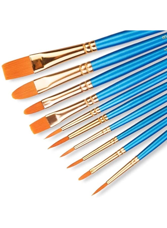 THE PRO BRO Paint Brush Set of 10 – Professional Nylon Hair Artist Brushes for Acrylic, Watercolor & Oil Painting – Blue Handle Art Supplies for Students, Kids & Beginners - Image 1