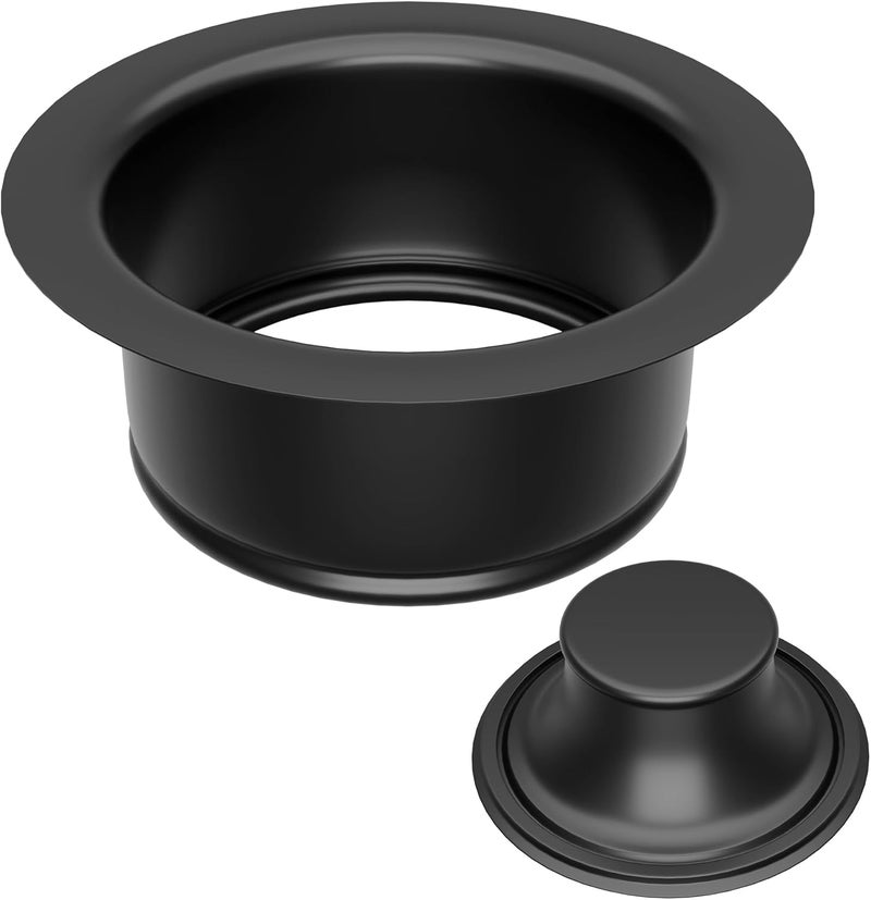Exakey Kitchen Sink Garbage Disposal Flange and Stopper,Sink Drain Flange with Stopper for Garbage Disposal Stainless Steel Fit Universal 3-1/2 Inch Standard Sink Drain Opening Matte Black - Image 1