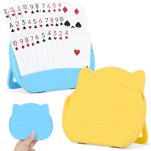 Wkchxd Card Holders for Playing Cards 2 Pack Playing Card Holder for Kids Adults and Seniors Hands Free Card Game Holder for Arthritis Little HandsPoker Parties Travel Family Game Nights Blue Yellow - Image 1