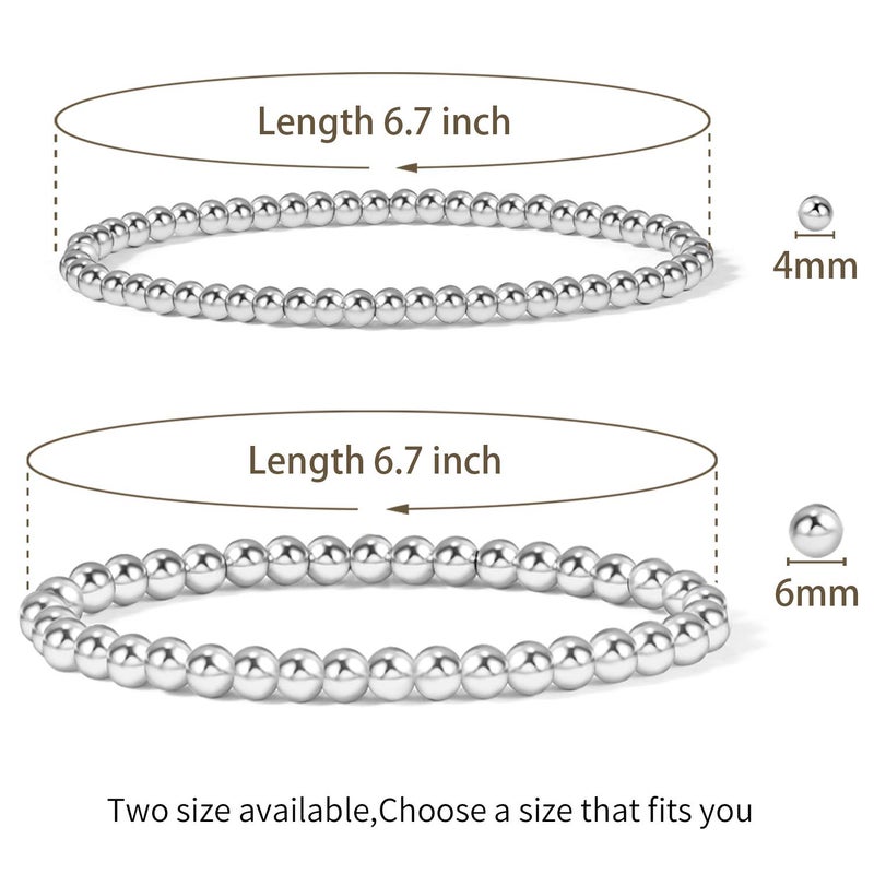 Badu Silver Plated Beaded Bracelets for Women Silver Plated Bracelet Stretchable Adjustable Bracelet - Image 2