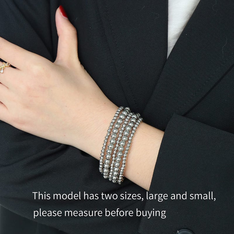 Badu Silver Plated Beaded Bracelets for Women Silver Plated Bracelet Stretchable Adjustable Bracelet - Image 3
