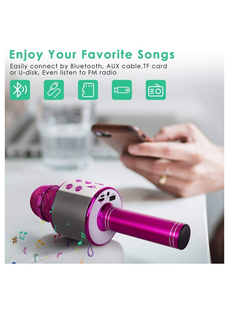 ELTRAZONE Wireless Bluetooth Karaoke Microphone for Kids, 5-in-1 Portable Handheld Karaoke Mic Speaker Player Recorder with Adjustable Remix FM Radio for Kids Girls Boys Teens Birthday (858-Hot Pink) - Image 1