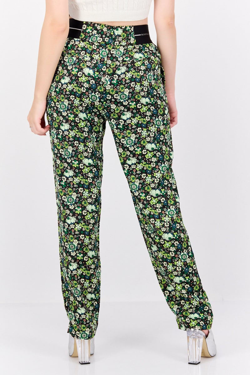 Scotch & Soda Women Floral Pattern Pull On Palazzo Pants, Green Combo - Image 3