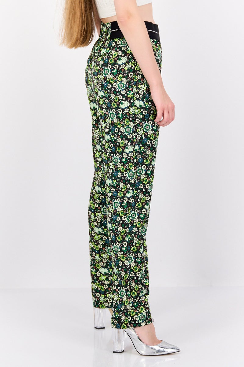 Scotch & Soda Women Floral Pattern Pull On Palazzo Pants, Green Combo - Image 2