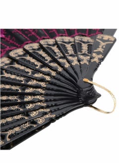 Y&D Embroidered Sequin Folding Fan, Chinese Japanese Wedding Party Gifts Dance Props Home Decor Holiday 5 Pcs  - Image 5