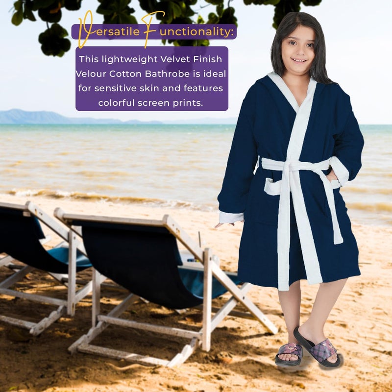 Rangoli Noble 100% Cotton Terry Kids Bathrobe 400 GSM - Navy Blue Hooded Bathrobe for Girls (7-8 Years) - Image 5