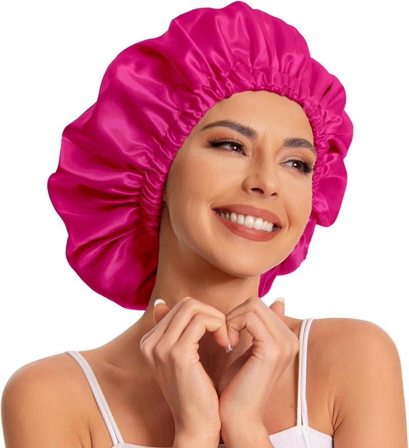 Edoneery Satin Bonnet Silk Bonnet Hair Bonnet for Sleeping-Slouchy Beanie Hat Satin Sleep Cap for Women's Natural & Curly Hair(Mei red) - Image 1
