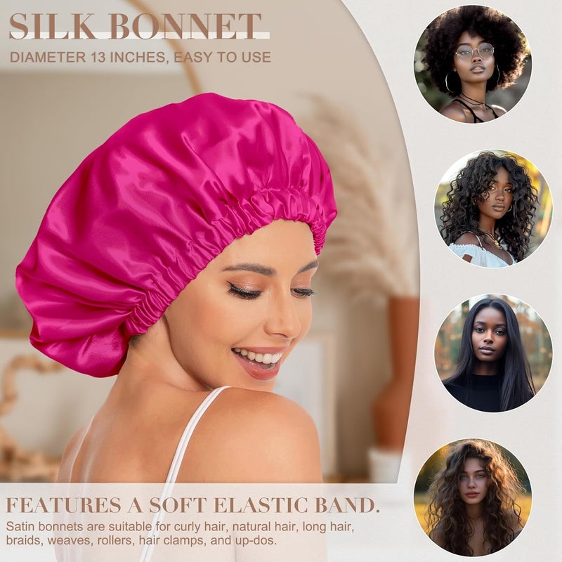 Edoneery Satin Bonnet Silk Bonnet Hair Bonnet for Sleeping-Slouchy Beanie Hat Satin Sleep Cap for Women's Natural & Curly Hair(Mei red) - Image 3