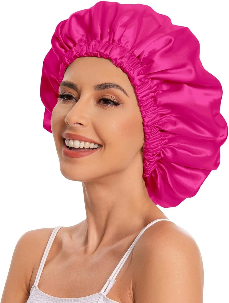 Edoneery Satin Bonnet Silk Bonnet Hair Bonnet for Sleeping-Slouchy Beanie Hat Satin Sleep Cap for Women's Natural & Curly Hair(Mei red) - Image 4