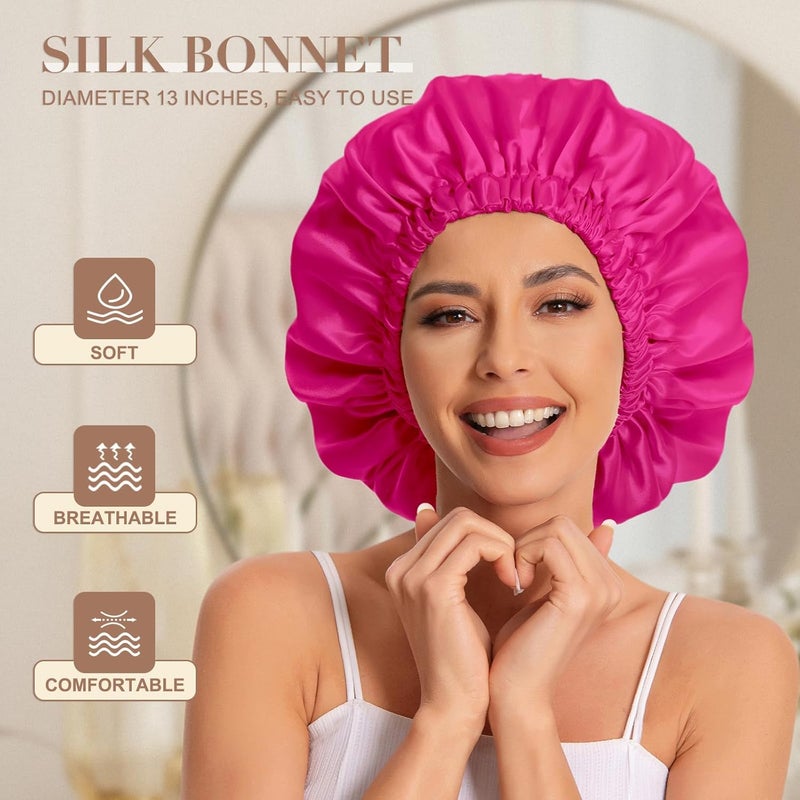 Edoneery Satin Bonnet Silk Bonnet Hair Bonnet for Sleeping-Slouchy Beanie Hat Satin Sleep Cap for Women's Natural & Curly Hair(Mei red) - Image 2
