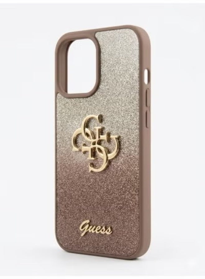 GUESS Luxury Glitter Back Case with Gold Logo for iPhone 16 Pro  – Elegant Brown Frame Shockproof Protective Cover - Image 3