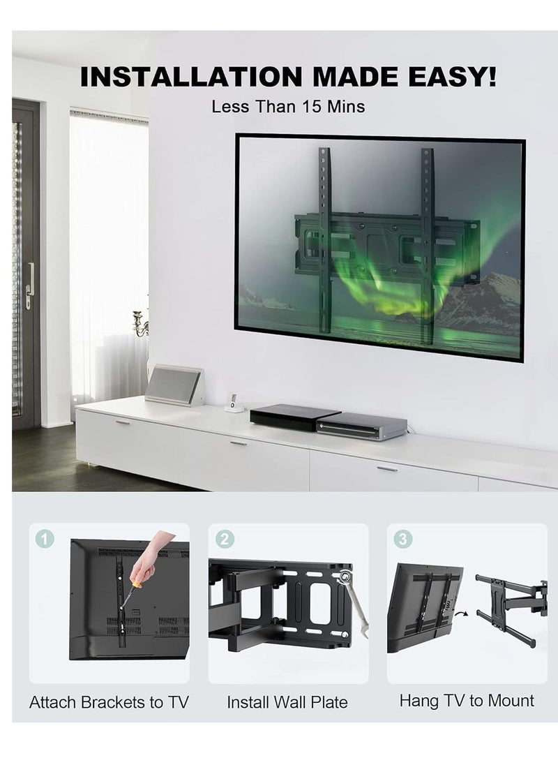 ELTRAZONE Full Motion TV Wall Mount Bracket for 26-55 Inch LED, LCD, OLED TVs – Dual Articulating Swivel Arms, Tilts & Rotates, Max VESA 400x400mm, Supports Up to 99 lbs – Adjustable & Sturdy Wall Mount for Optimal Viewing - Image 4