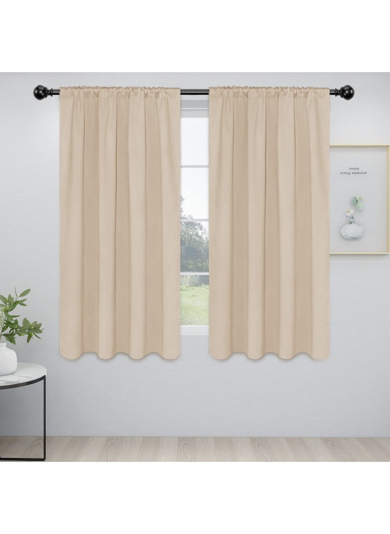 Easy-Going EasyGoing Rod Pocket Blackout Curtains for Bedroom Room Darkening Window Curtains for Living Room Thermal Insulated Noise Reduction Solid Window Drapes 2 Panels42x63 in Beige 