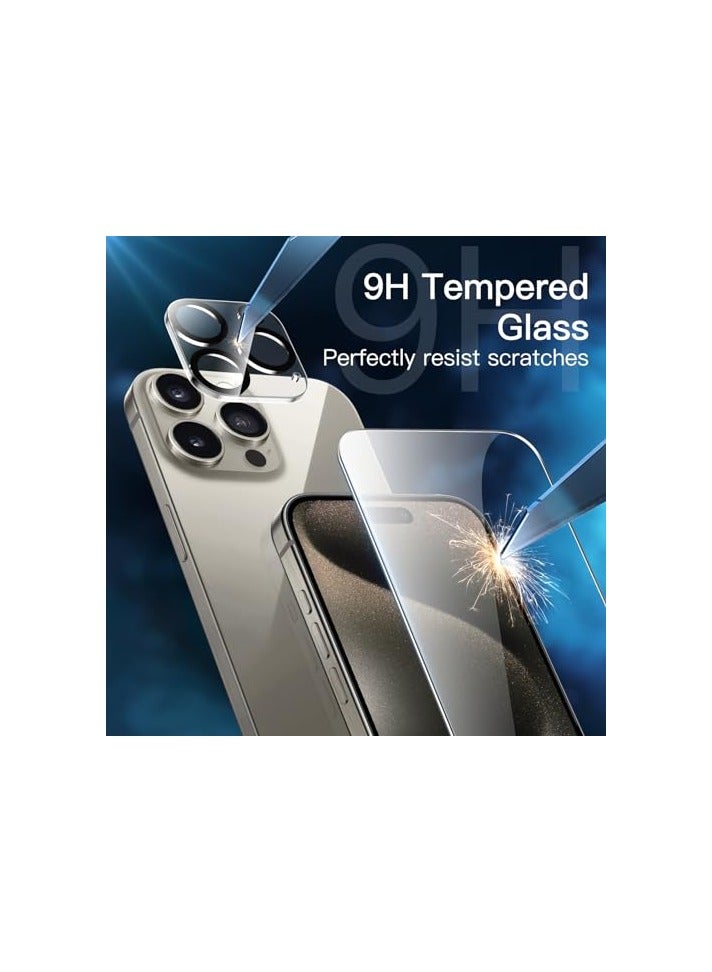 جي تيك حافظة JETech 5 في 1 غير لامعة لهاتف iPhone 15 Pro Max 6.7 بوصة مع عبوتين لكل واقي شاشة من الزجاج المقسى وواقي عدسة الكاميرا، غطاء هاتف خلفي شفاف مقاوم للصدمات (تيتانيوم طبيعي) - Image 4