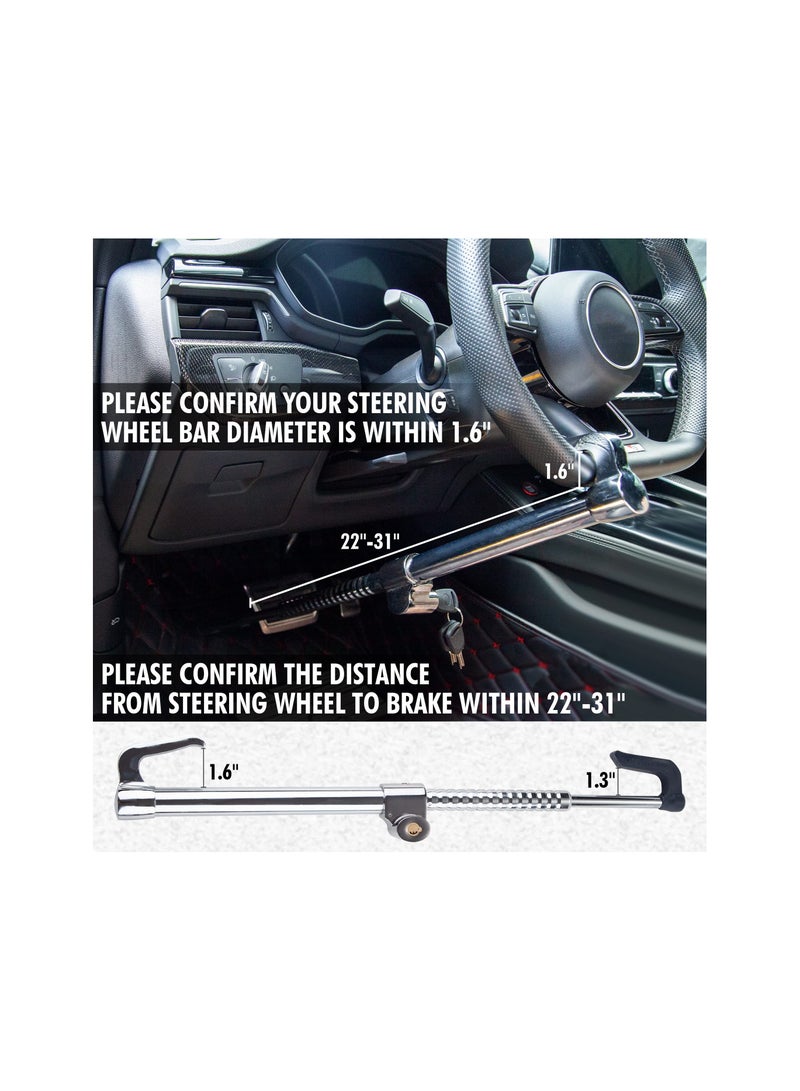 KASTWAVE Steering Wheel Lock Bar, Heavy Duty Anti-Theft Security Brake Pedal Lock with Adjustable Length with 2 Keys, Silver - Image 2
