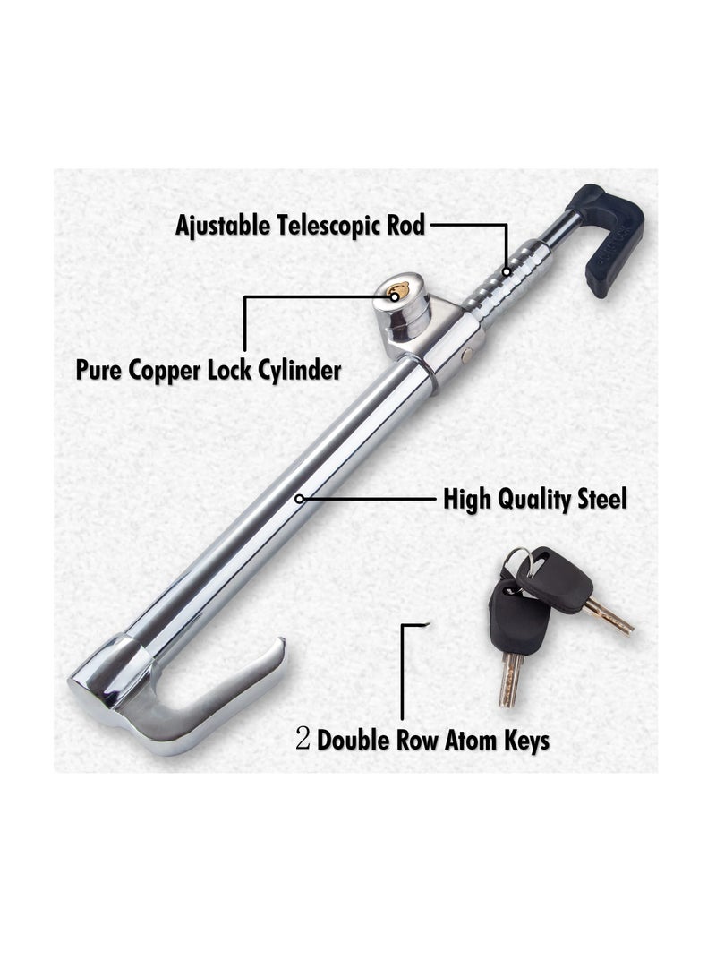 KASTWAVE Steering Wheel Lock Bar, Heavy Duty Anti-Theft Security Brake Pedal Lock with Adjustable Length with 2 Keys, Silver - Image 5