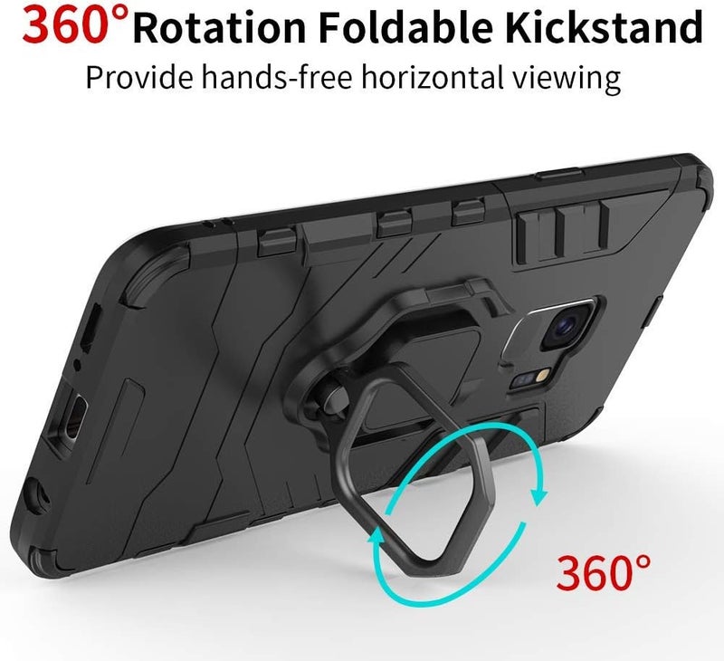 مايجين متوافق مع حافظة Galaxy S9، حلقة معدنية للمقبض وحامل صدمات مقاوم للصدمات (يعمل مع حامل السيارة المغناطيسي) غطاء متين مزدوج الطبقة لـ Samsung Galaxy S9 (أسود) - Image 2