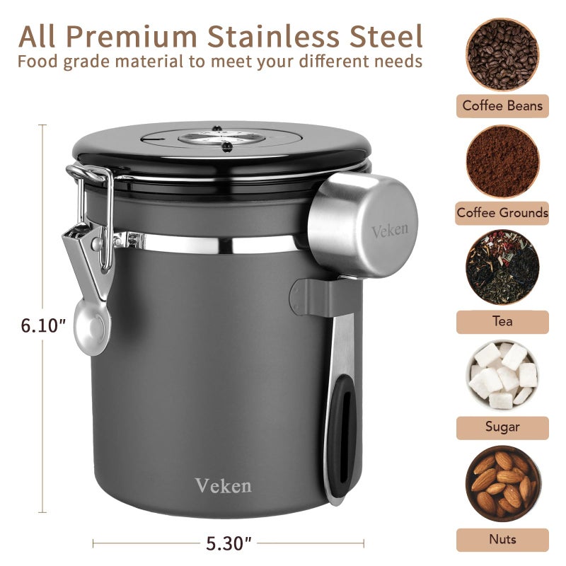 Veken Coffee Canister, Airtight Stainless Steel Kitchen Food Storage Container with Date Tracker and Scoop for Beans, Grounds, Tea, Flour, Cereal, Sugar, 16OZ, Gray - Image 5