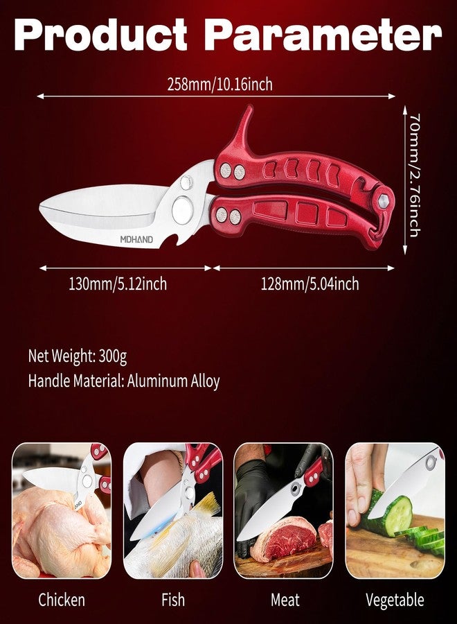MDHAND Kitchen Shears - Heavy Duty Poultry Shears for Chicken Turkey Fish Fruit Vegetables and Meat Cutting - Stainless Steel Dishwasher Safe Food Kitchen Scissors with Anti-Slip Handle & Safety Lock - Image 2